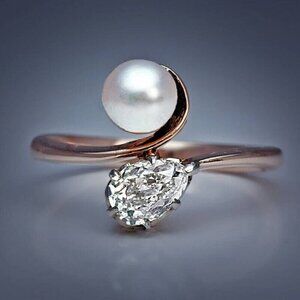 PEARL ROSEGOLD DIAMONTE BRIDAL WEDDING RING